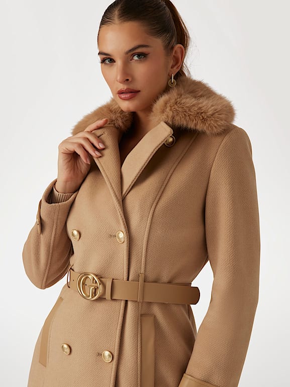 Guess faux fur collar coat discount