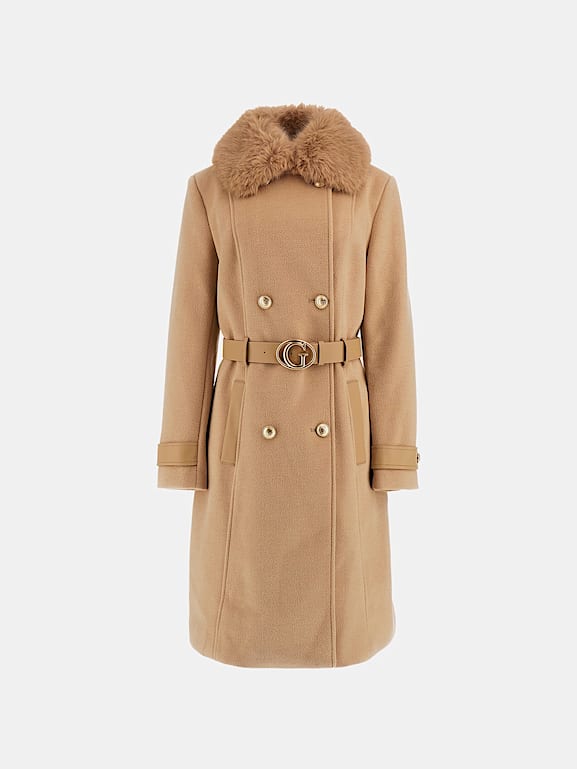 GUESS Manteau col fourrure synthetique Femme