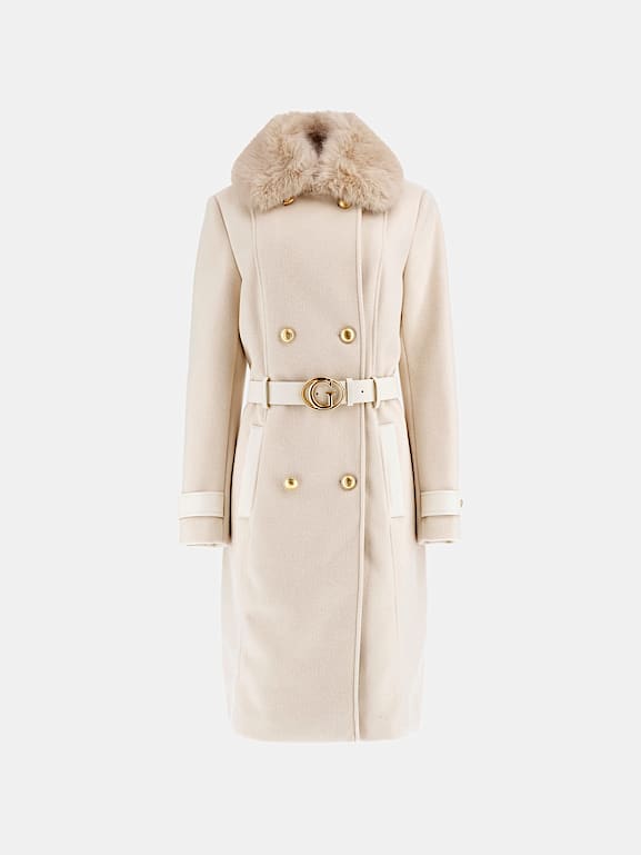 Guess faux fur collar coat shop