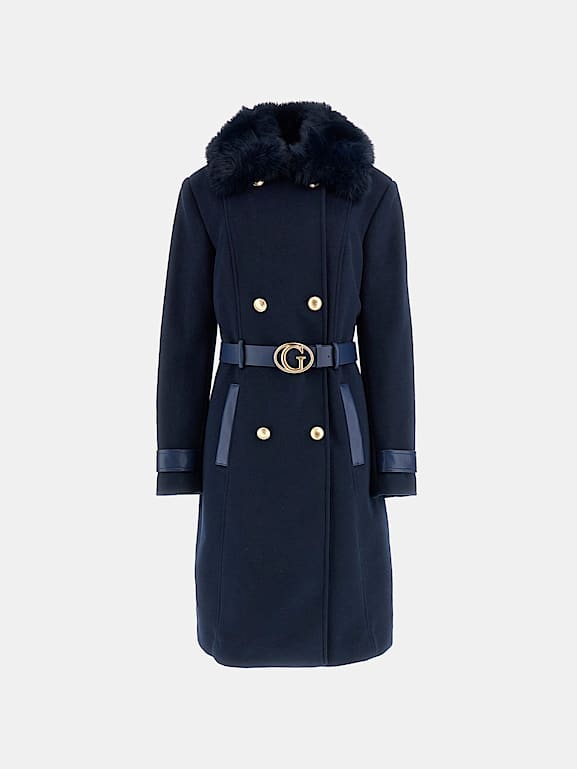 Guess faux fur collar coat sale