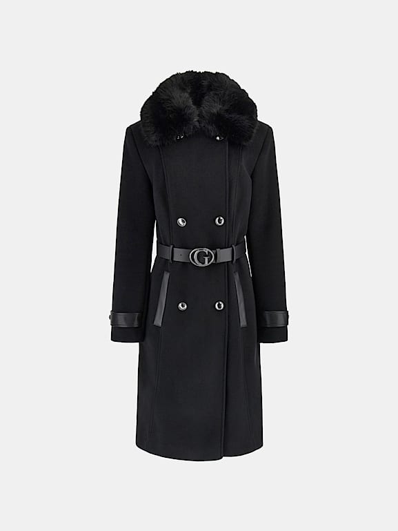 Guess faux fur collar coat deals