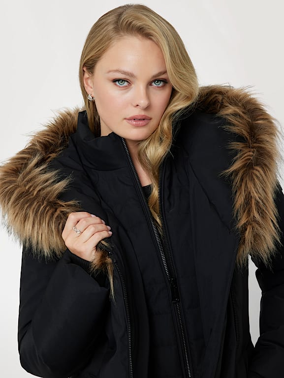 Doudoune femme capuche fausse fourrure top