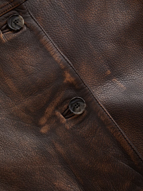Veste En Cuir Véritable (Suede) - Taille 48 Homme - Bleu - Style College - Occasion Très Bon État