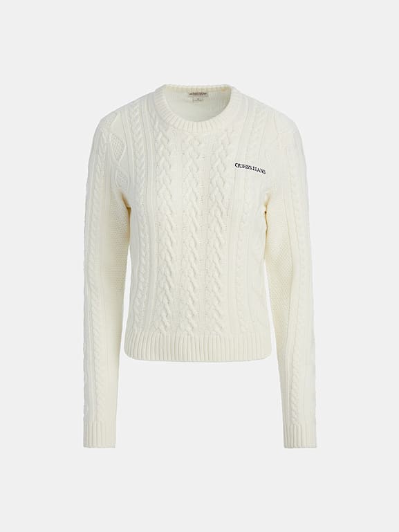 Wool blend cable knit sweater top