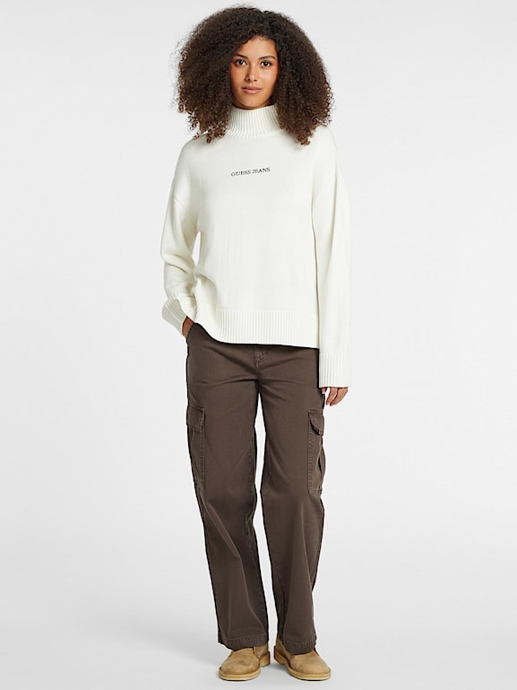 Wool Blend Turtleneck Logo Sweater Women GUESS Jeans
