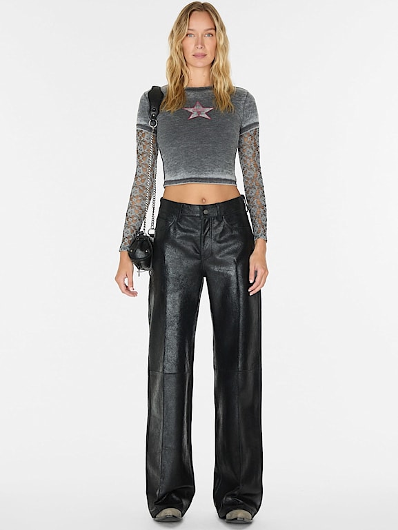 GUESS Mid rise wide leg leather pant
