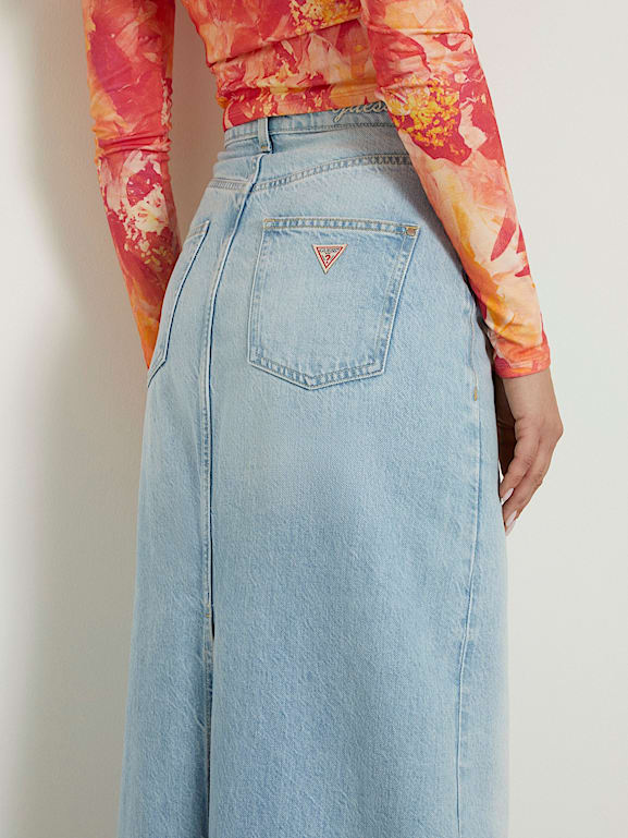 GUESS Jupe longue en jean fendue derriere Femme