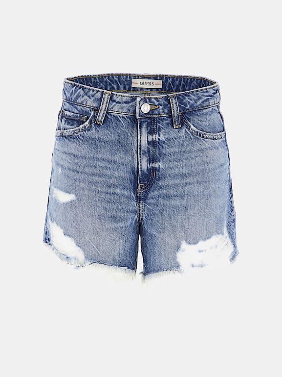 GUESS Short en jean taille haute dechire Femme