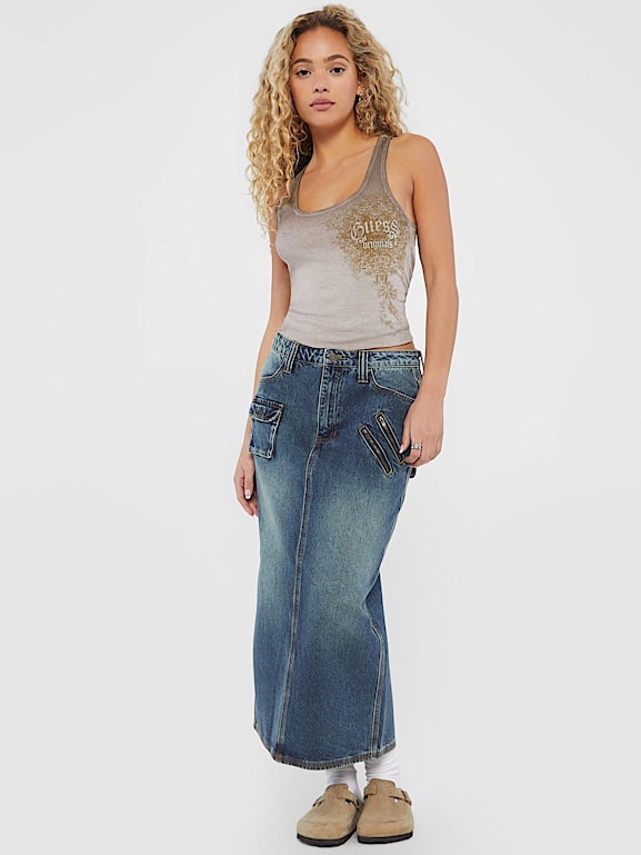 GUESS® Originals Long cargo denim skirt Women