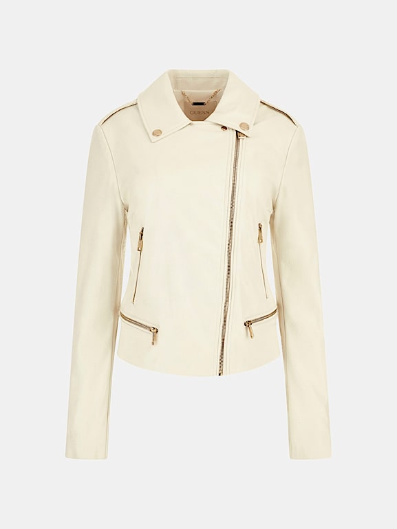 Guess cream leather jacket sale