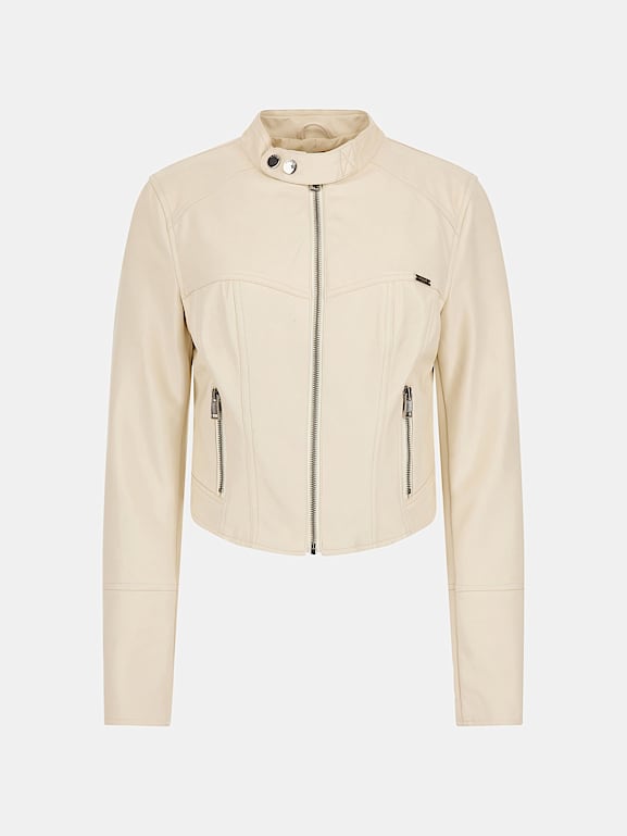 Guess beige leather jacket hot sale