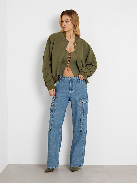 GUESS Linen blend bomber jacket Women