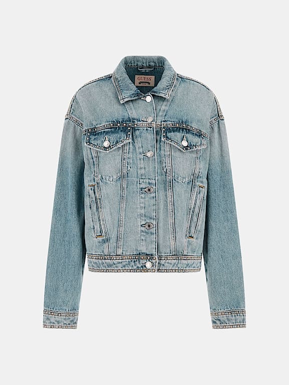 Guess denim jacket logo on back hotsell