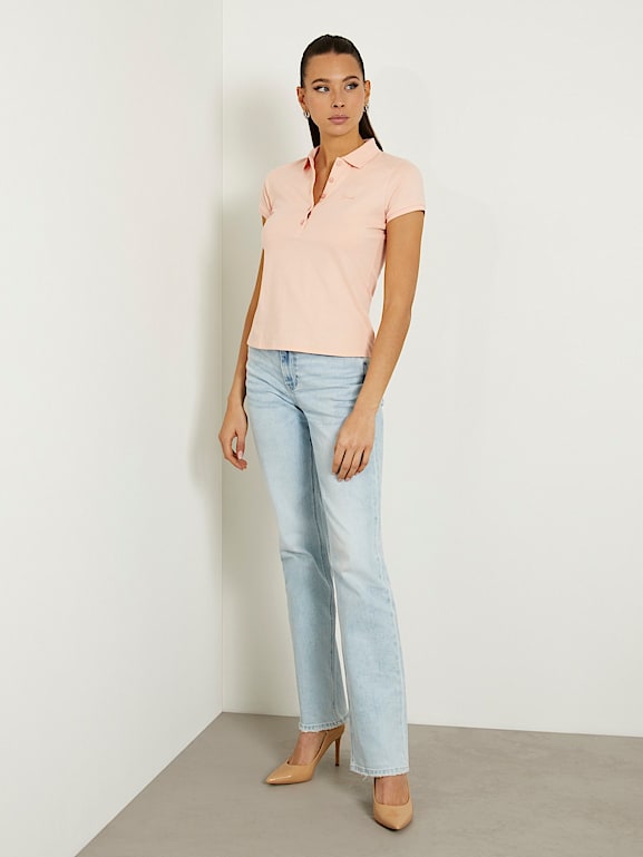 Pink polo with jeans best sale