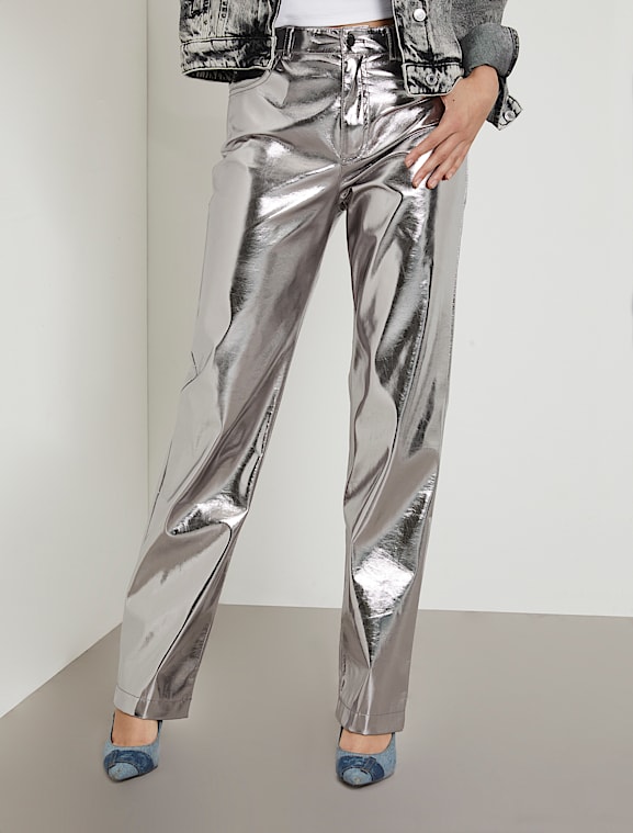 Metallic leather-effect pants - Women