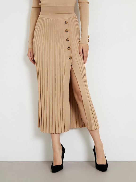 GUESS® Pleated long sweater skirt Women