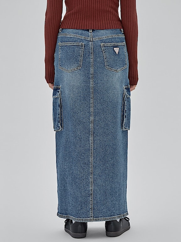 Long blue jean skirts 50s cheap