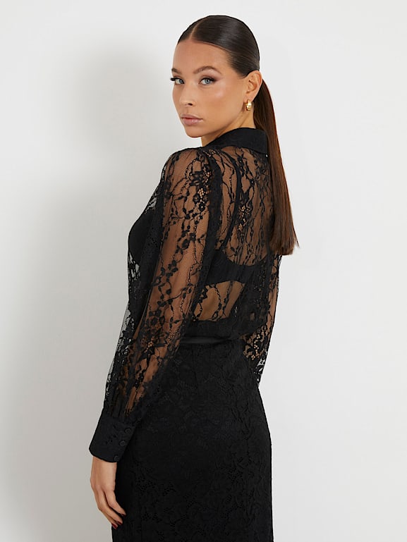 Guess Women's Belle Lace Dress Jet Black : : Clothing