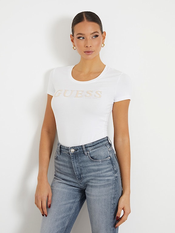 GUESS Front logo stretch t shirt Women