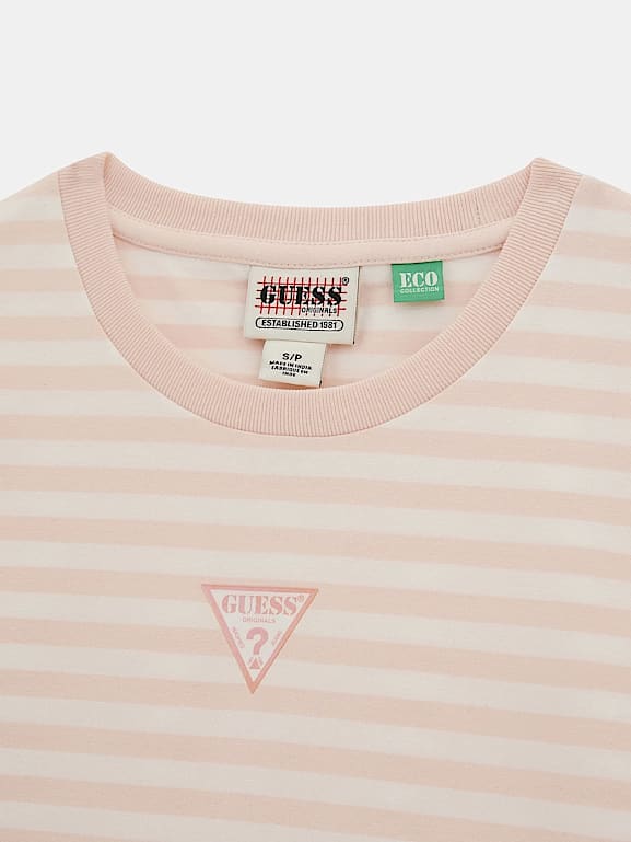 Pink striped guess t shirt outlet
