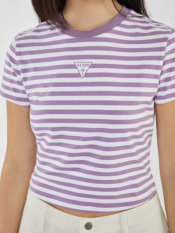 Guess st james striped tee purple outlet