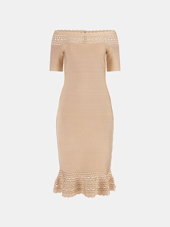 Boutique lace off shoulder midi dress 2025