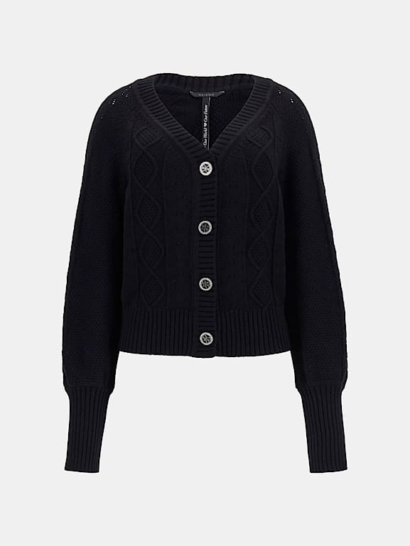 Black cable knit cardigan sweater hotsell