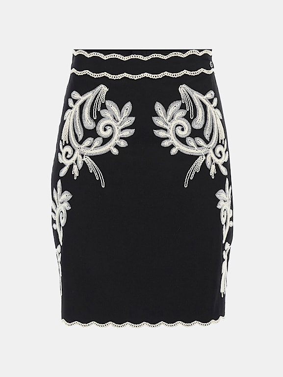 Black and white embroidered skirt outlet