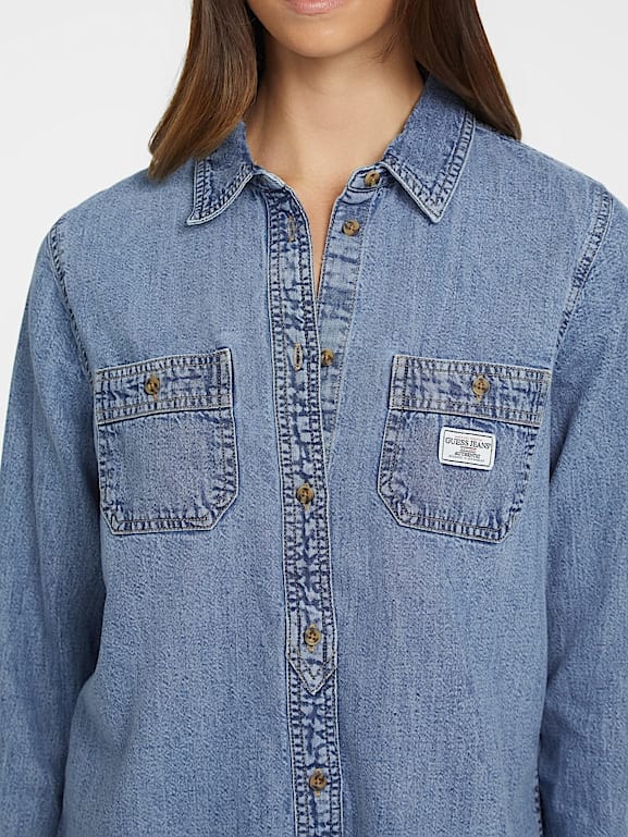 GUESS Chemise classique en jean a manches longues