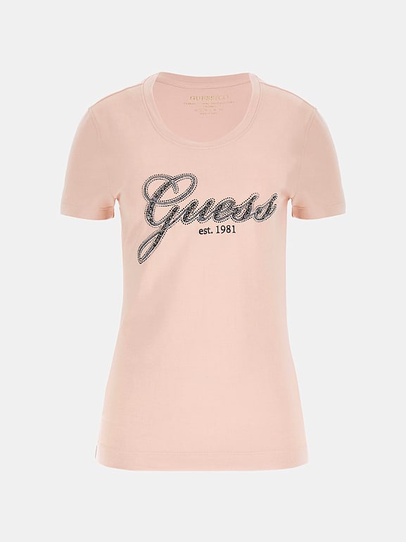 GUESS Rhinestones front logo stretch t shirt