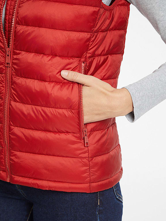 Red puffer vest womens top