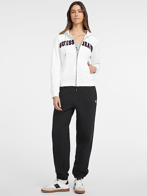Chenille Logo Patch Zip Up Sweatshirt Women GUESS Jeans