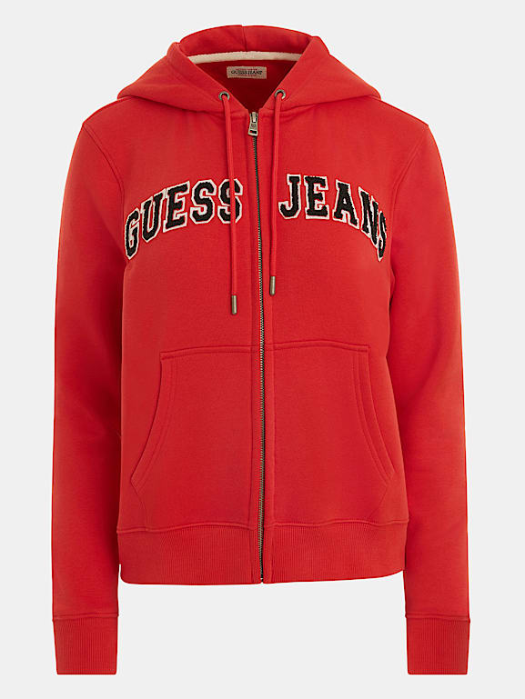 Chenille Logo Patch Zip Up Sweatshirt Women GUESS Jeans