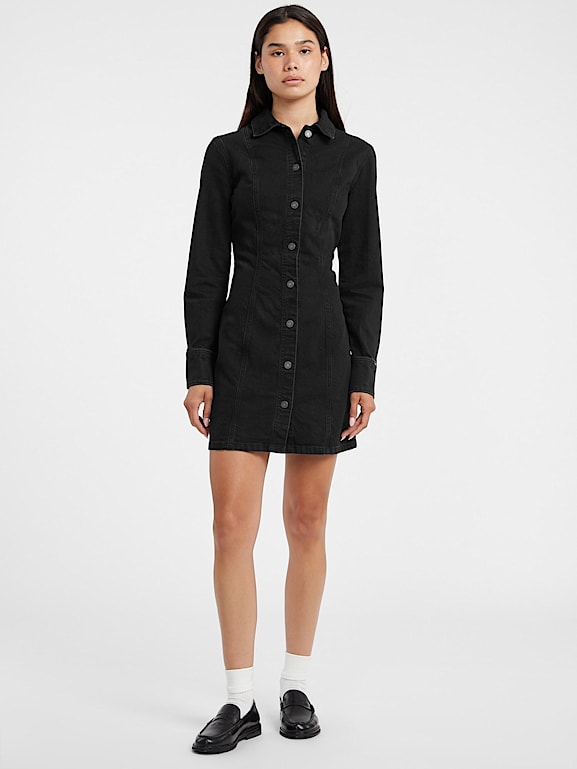 Robe Noire En Jean Guess Taille 1 (Juniors) - Style Mini Fit & Flare, Occasion Très Bon état