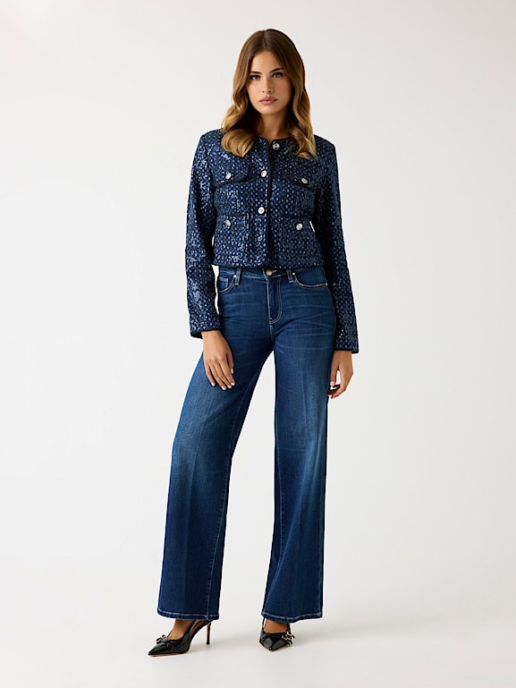 Giacca Ricamata Stelle Giacca Jeans Oversize Donna Con Perline E Stelle - Denim Ricamato Maniche Lunghe Giacca Denim Maniche Lunghe - 4