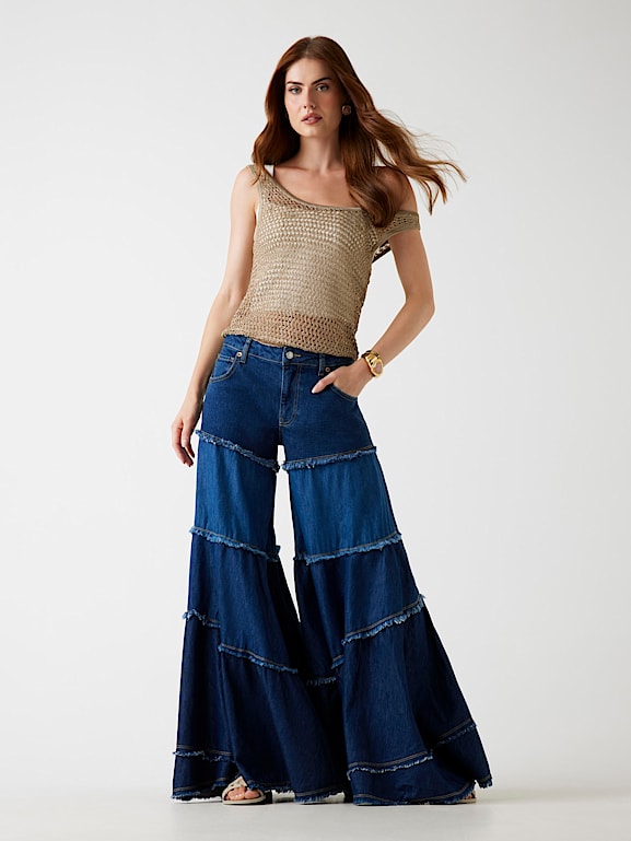 【HI FI FNK】Ferry Belted Denim Przeglądaj Jasnoniebieski dżins - Rozkloszowane dżinsy (3–16