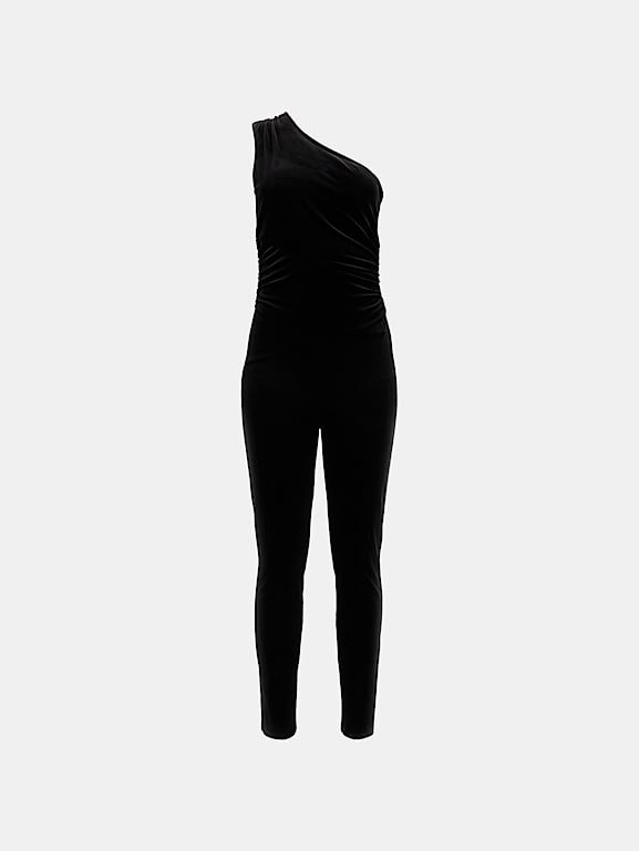 One shoulder velvet jumpsuit store