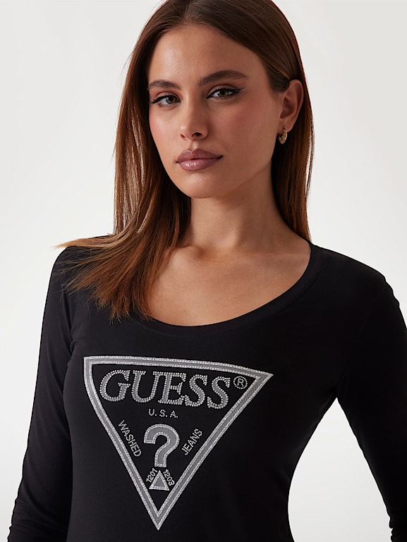Tシャツ・カットソー RHINESTONE LOGO T-SHIRT GUESS® Rhinestones triangle logo t-shirt Women