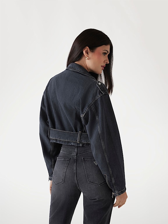 CGP■(Woman) Cropped Denim Biker Jacket■送料込 Women's Denim Biker Jacket Women Vintage Lapel Long Sleeve