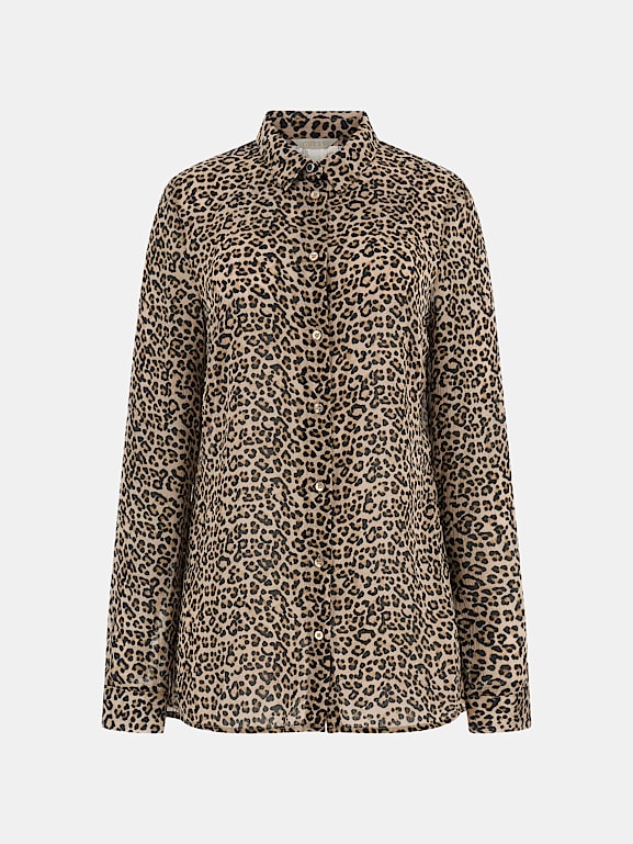 Chemise Femme Imprimé Léopard - Manches Longues, Coupe Fluide, Matière T-shirt - Style Audacieux Quotidien
