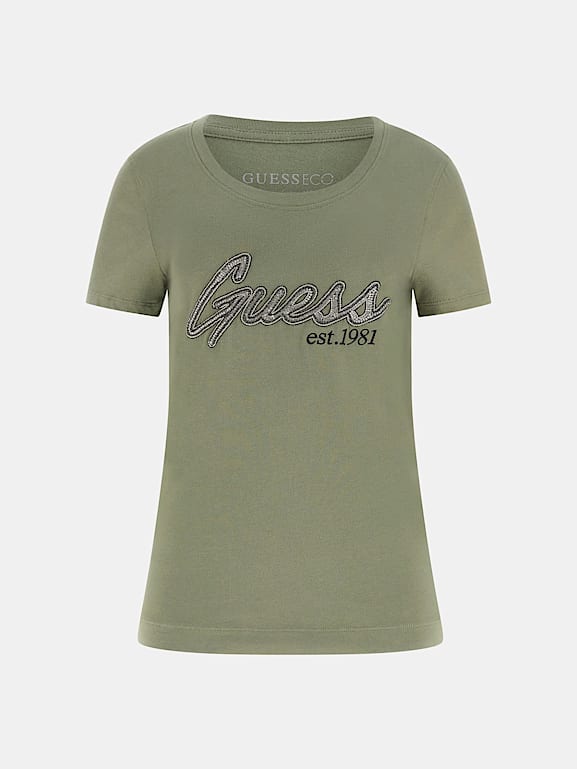T-shirt GUESS Love Avec Strass - Coton Marron - Taille M (40) - Excellent état