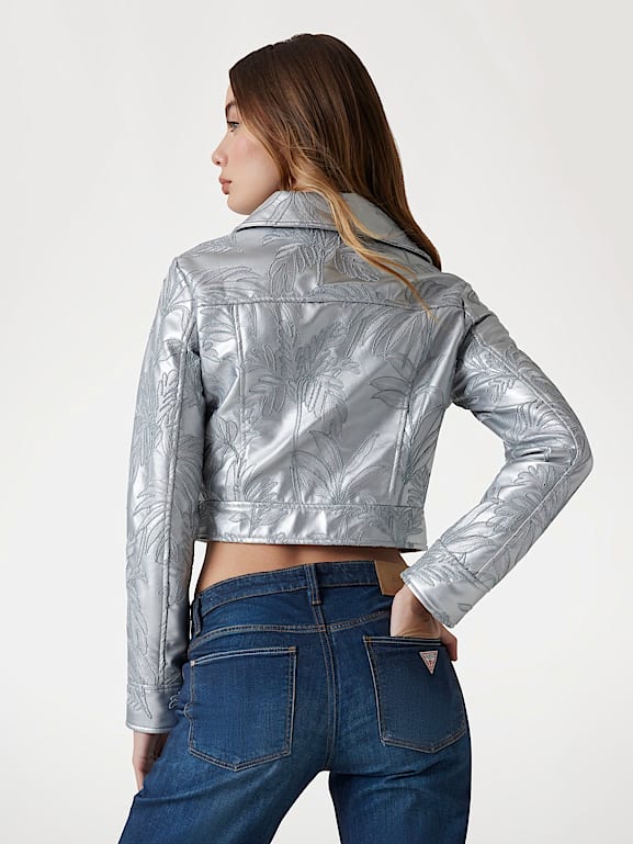 ジャケット・アウター 90s- GUESS silver tracker jacket 90s Y2K Guess Silver Satin Down Puffer Jacket Belt Sz M - Etsy