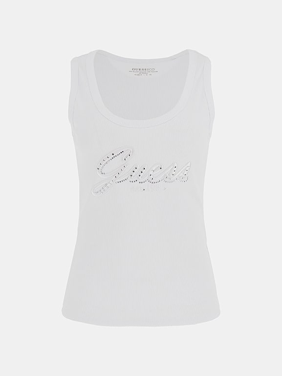 トップス logo gradation camisole white Strappy Peplum Cami Top White | Garage