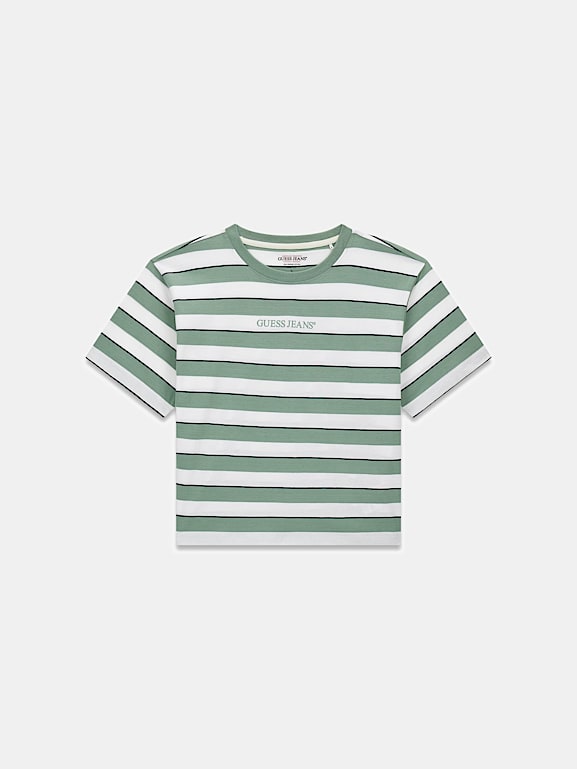 Guess Jeans SS CN REG MINI STRIPED YD T - Print T-shirt - mehrfarbig grün/ green