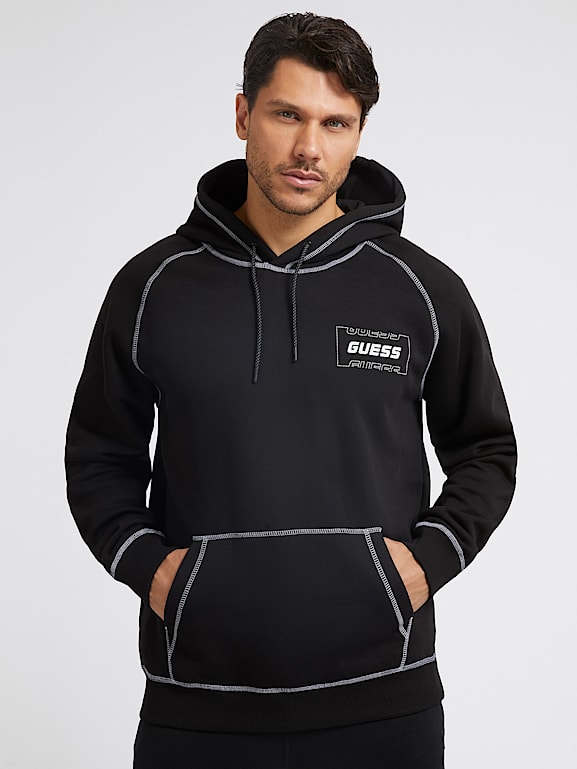 Guess logo repeat black hoodie on sale