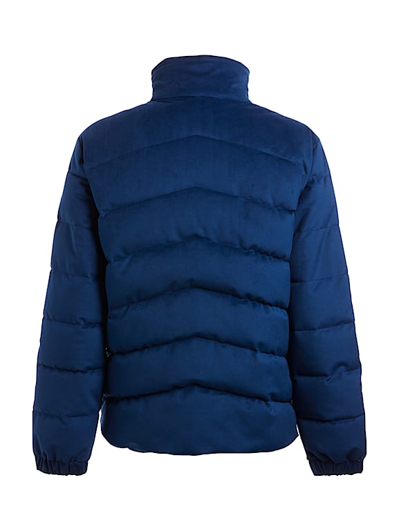 Blue velvet puffer jacket hotsell