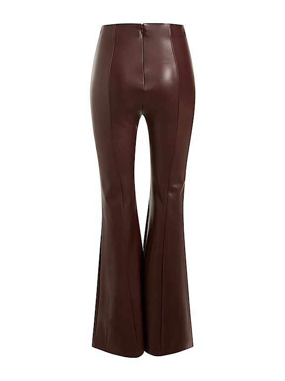 Khai Faux Leather Flared Trousers / Brown