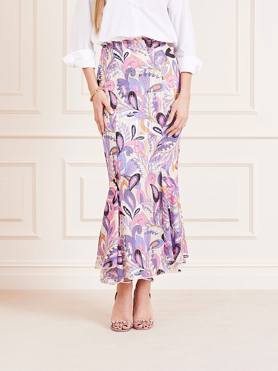 Długa spódnica Marciano z printem paisley z lureksu
