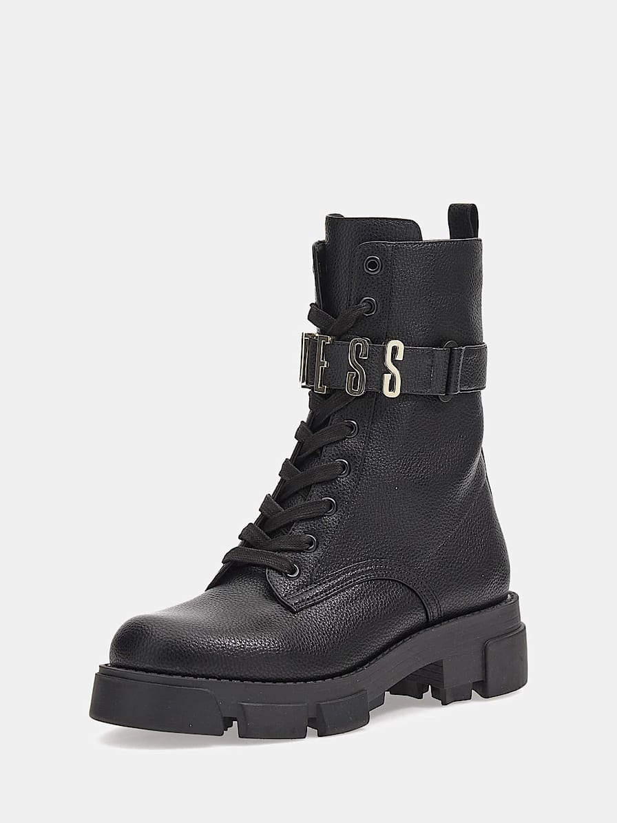 Madox lettering logo combat boots