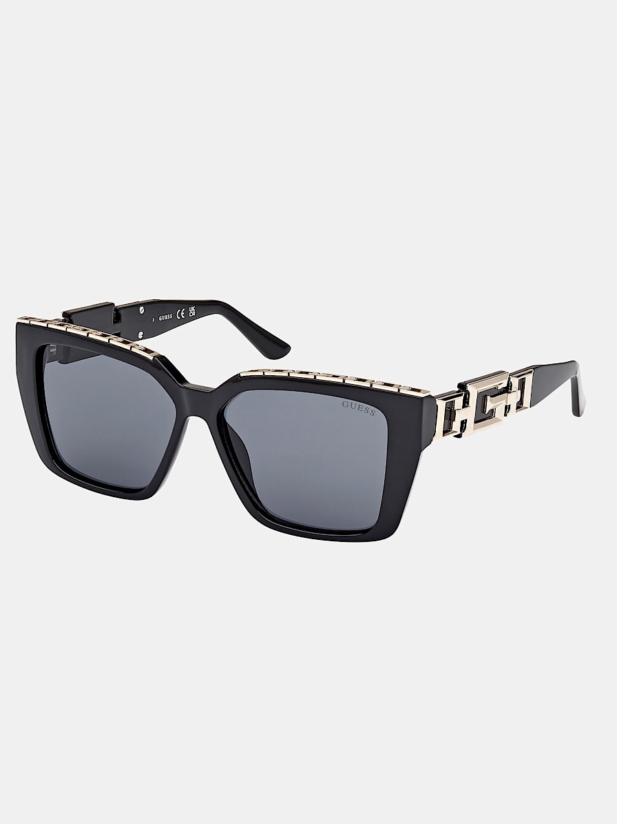 GUESS Gafas de sol de diseñador para mujer, negro/azul gris degradado,  52-20-135, Negro/Azul Gris Gradiente